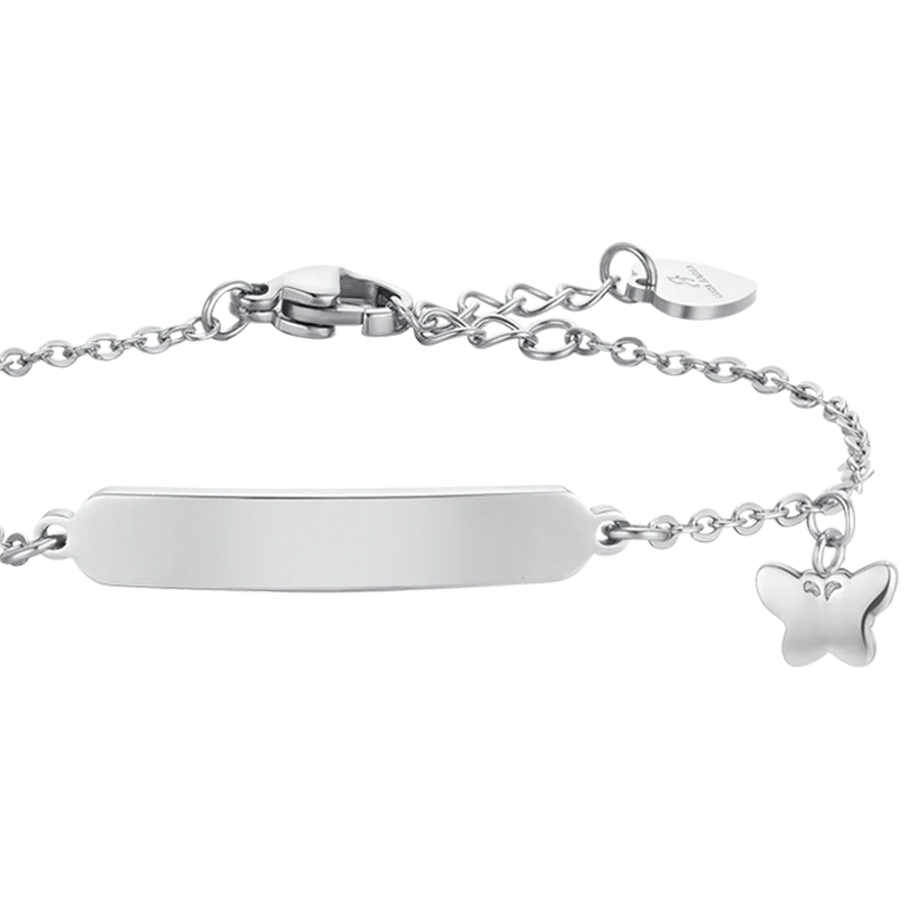 BRACCIALE BAMBINA IN ACCIAIO CON FARFALLE E PIASTRA - Image 3
