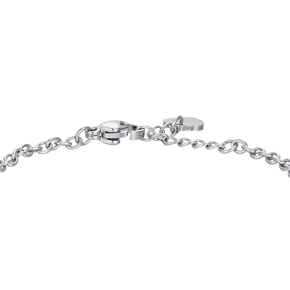 BRACCIALE BAMBINA IN ACCIAIO CON FIORE CON SMALTO ROSA E BIANCO E CRISTALLO - Image 5