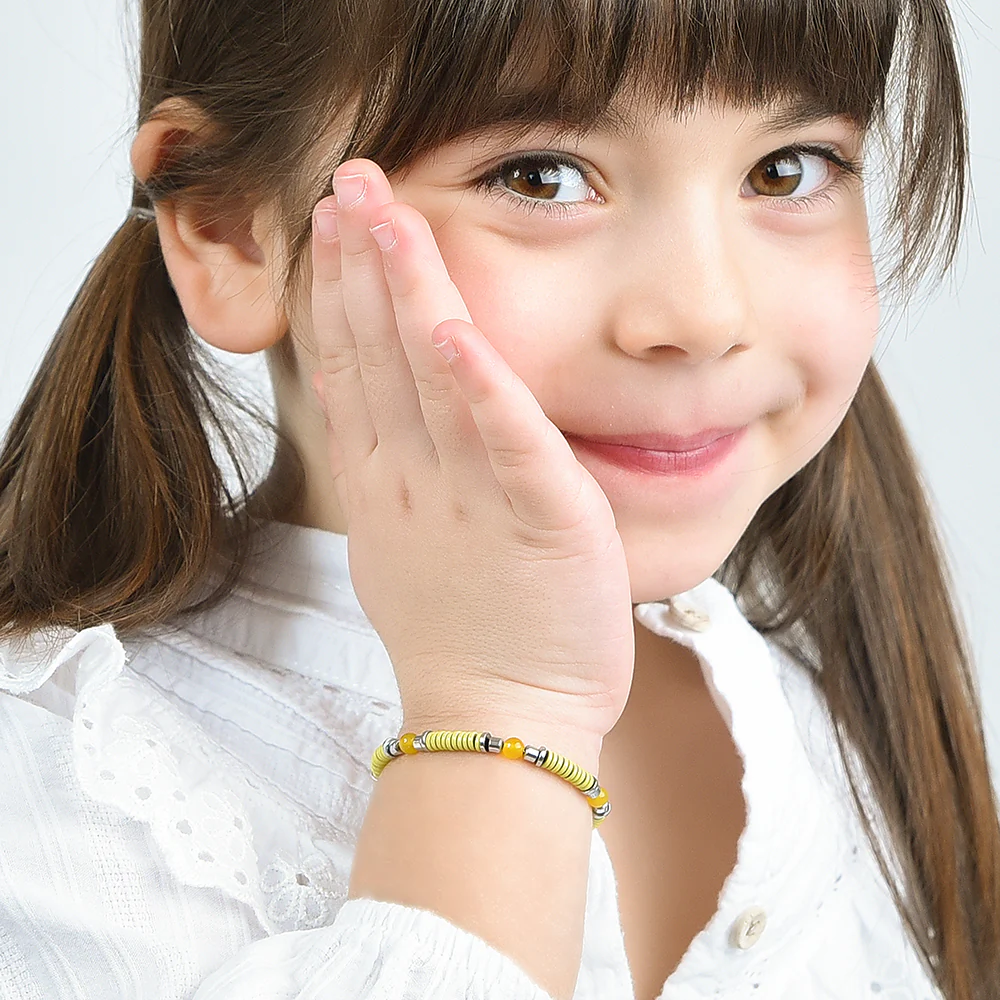 BRACCIALE BAMBINA IN ACCIAIO CON PIETRE GIALLE ED ELEMENTI CON SMALTO GIALLO - Image 5