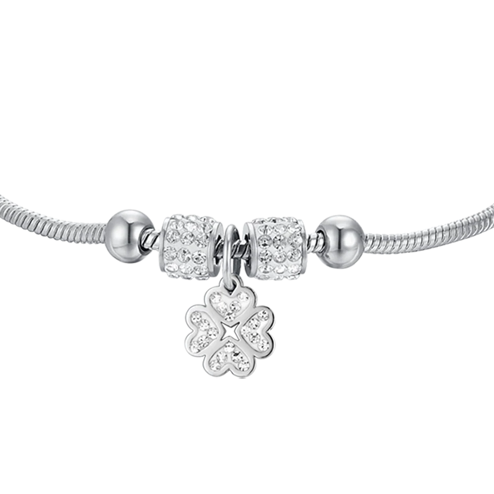 BRACCIALE BAMBINA IN ACCIAIO CON QUADRIFOGLIO CON CRISTALLI BIANCHI - Image 4
