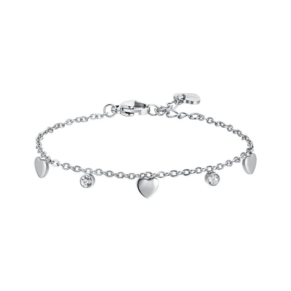 BRACCIALE BAMBINA IN ACCIAIO CUORI E CRISTALLI