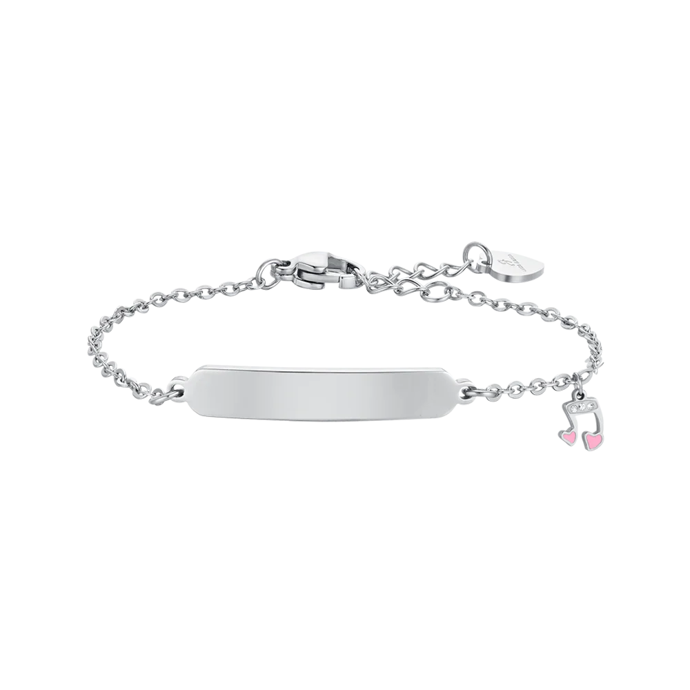 BRACCIALE BAMBINA IN ACCIAIO NOTA MUSICALE E PIASTRA