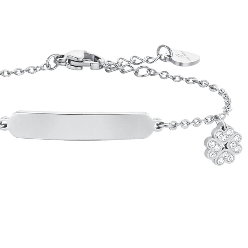 BRACCIALE BAMBINA IN ACCIAIO QUADRIFOGLIO E PIASTRA - Image 2