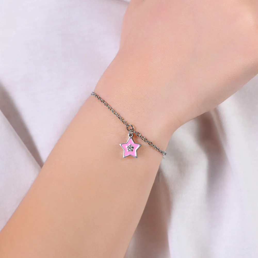 BRACCIALE BAMBINA IN ACCIAIO SMALTO ROSA - Image 2