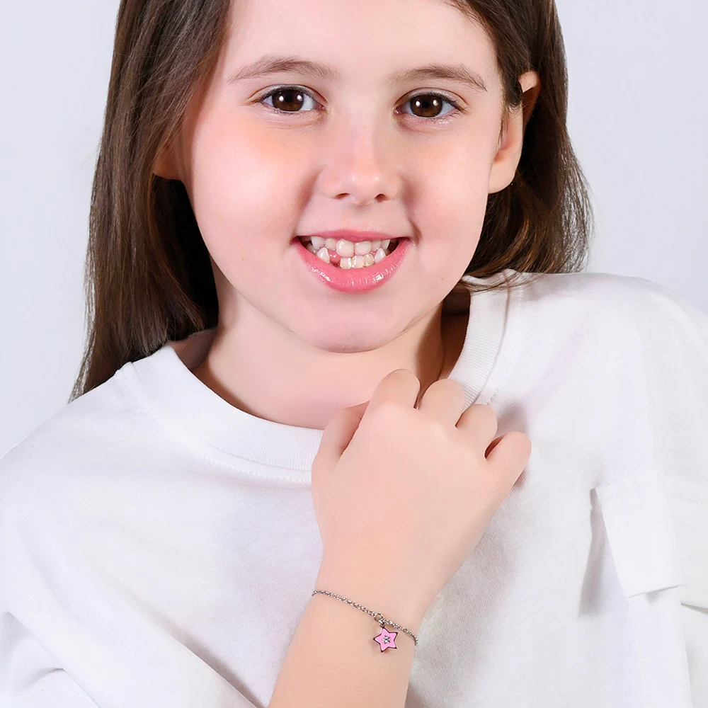 BRACCIALE BAMBINA IN ACCIAIO SMALTO ROSA - Image 3