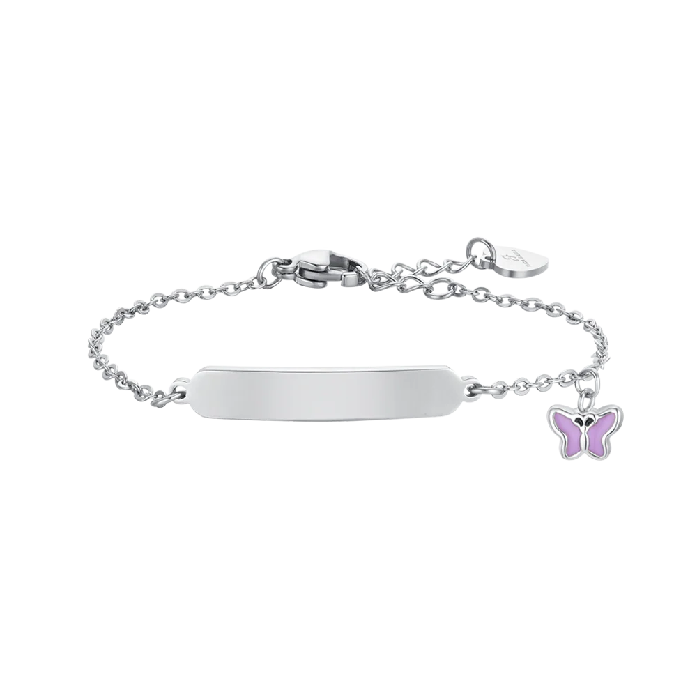BRACCIALE BAMBINA IN ACCIAIO SMALTO VIOLA E PIASTRA