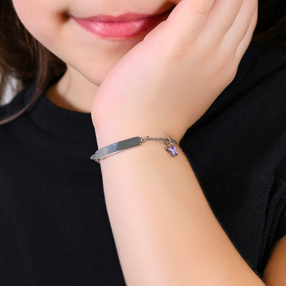BRACCIALE BAMBINA IN ACCIAIO SMALTO VIOLA E PIASTRA - Image 2