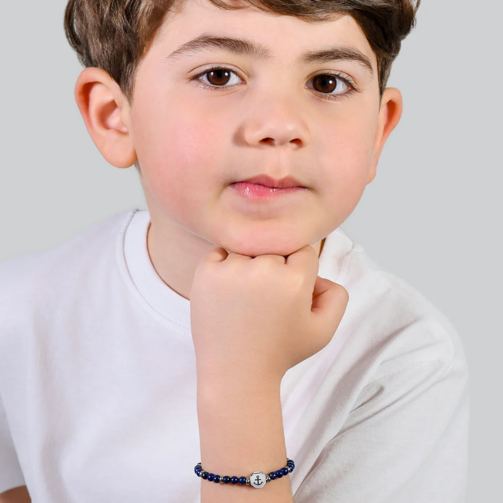 BRACCIALE BAMBINO IN ACCIAIO ANCORA CON PIETRE BLU - Image 3