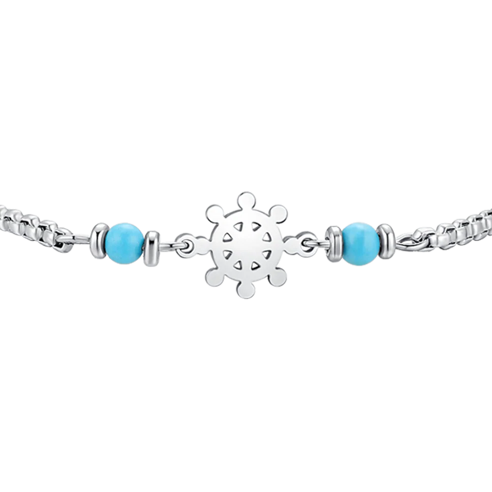 BRACCIALE BAMBINO IN ACCIAIO CON ANCORA E PIETRE TURCHESI - Image 2