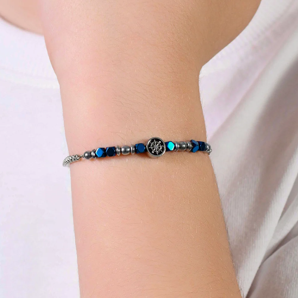 BRACCIALE BAMBINO IN ACCIAIO CON EMATITE BLU E TIMONE - Image 2