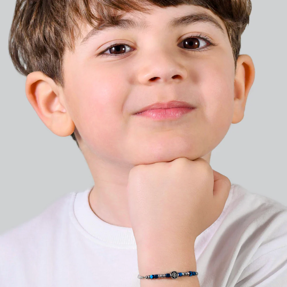 BRACCIALE BAMBINO IN ACCIAIO CON EMATITE BLU E TIMONE - Image 3