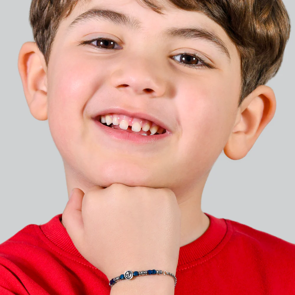 BRACCIALE BAMBINO IN ACCIAIO CON EMATITE BLU ED ANCORA - Image 3