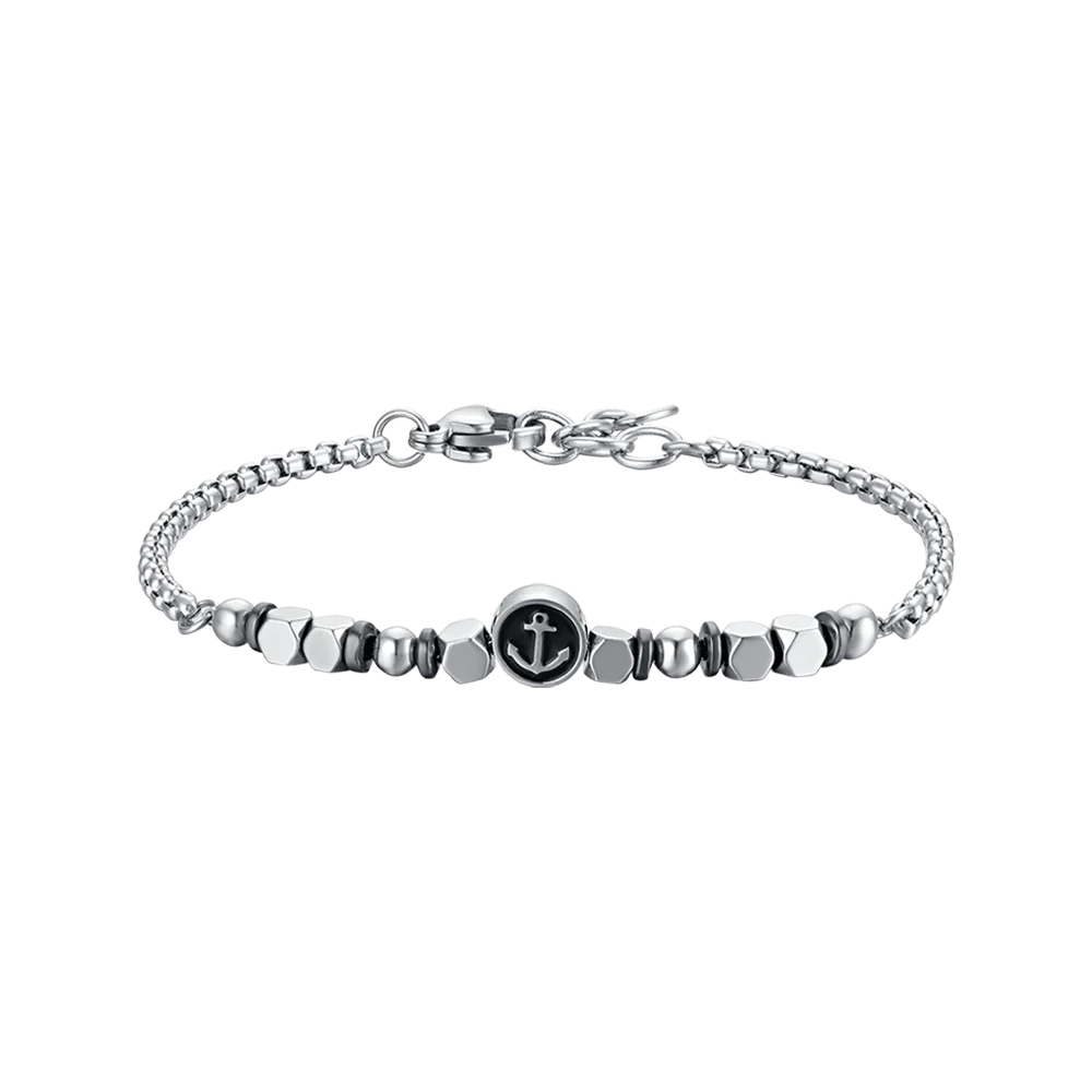 BRACCIALE BAMBINO IN ACCIAIO CON EMATITE GRIGIA ED ANCORA
