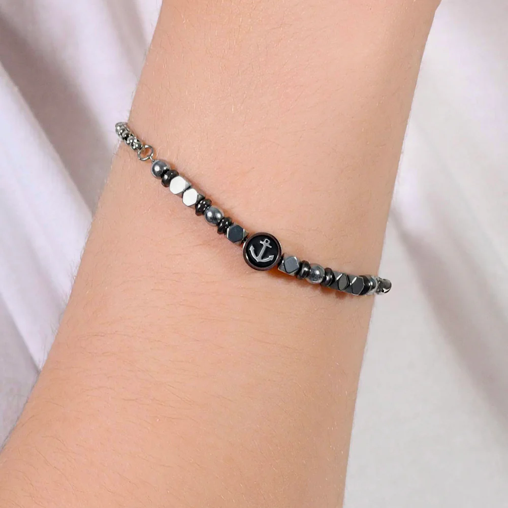 BRACCIALE BAMBINO IN ACCIAIO CON EMATITE GRIGIA ED ANCORA - Image 2