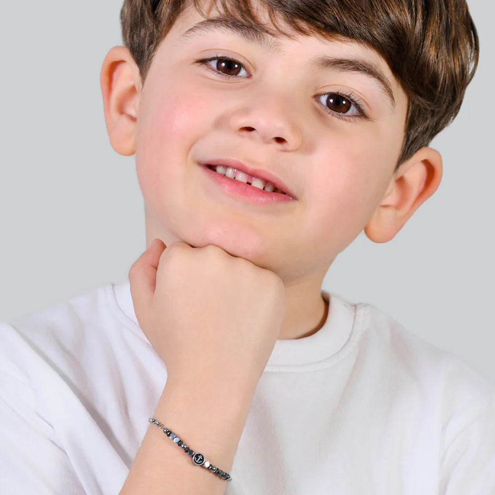 BRACCIALE BAMBINO IN ACCIAIO CON EMATITE GRIGIA ED ANCORA - Image 3