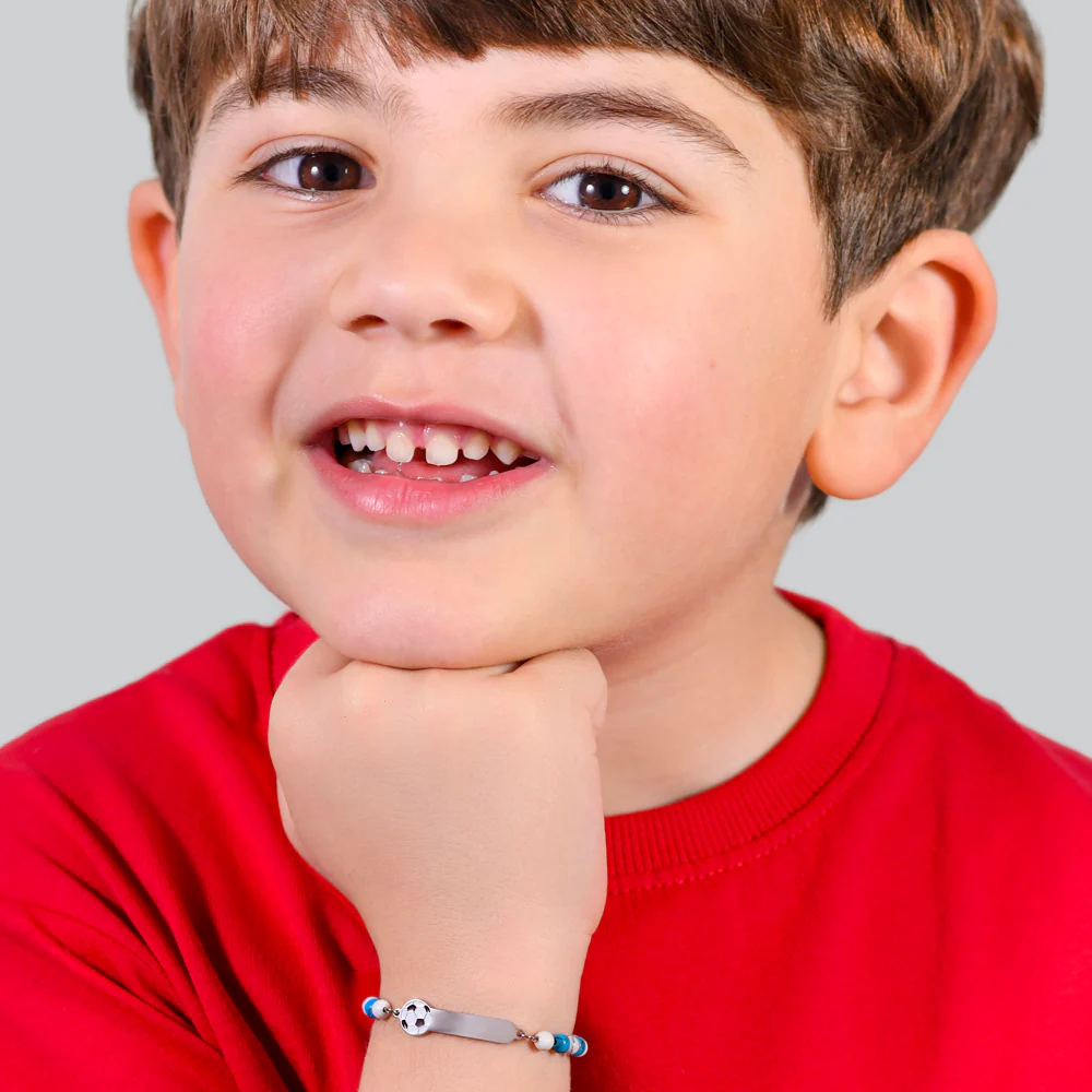 BRACCIALE BAMBINO IN ACCIAIO CON PIETRE AZZURRE E BIANCHE - Image 3