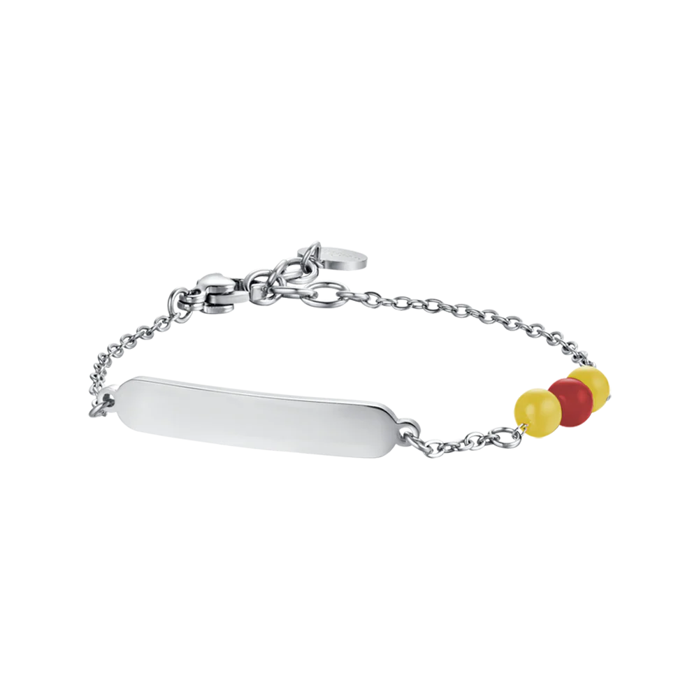 BRACCIALE BAMBINO IN ACCIAIO CON PIETRE GIALLE E ROSSE