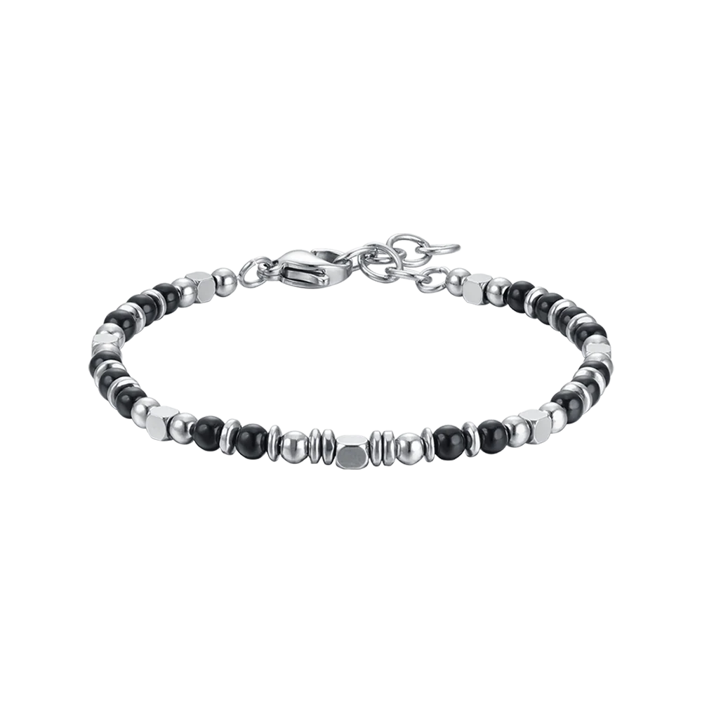 BRACCIALE BAMBINO IN ACCIAIO CON PIETRE NERE E GRIGIE