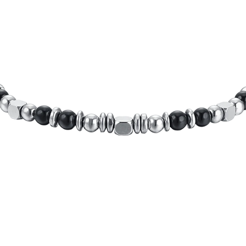 BRACCIALE BAMBINO IN ACCIAIO CON PIETRE NERE E GRIGIE - Image 4