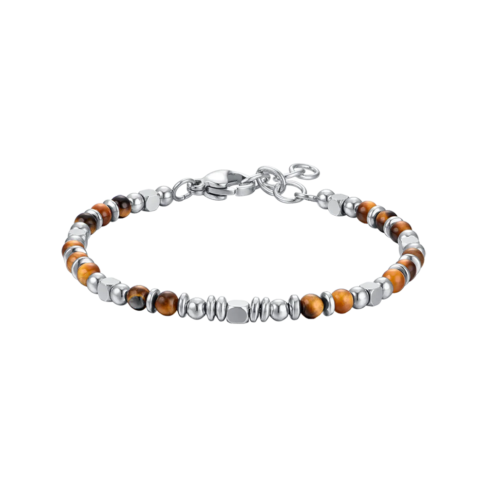 BRACCIALE BAMBINO IN ACCIAIO CON PIETRE OCCHIO DI TIGRE E GRIGIE