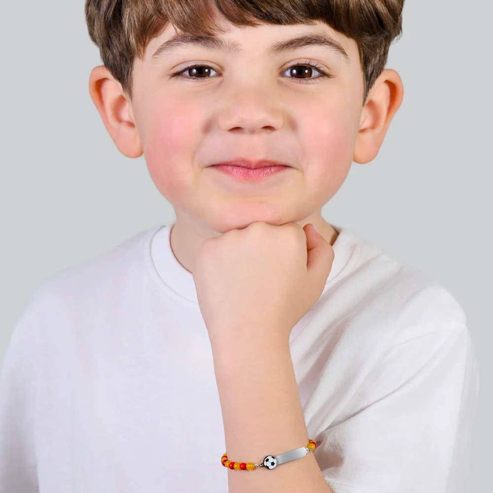 BRACCIALE BAMBINO IN ACCIAIO CON PIETRE ROSSE E GIALLE - Image 3