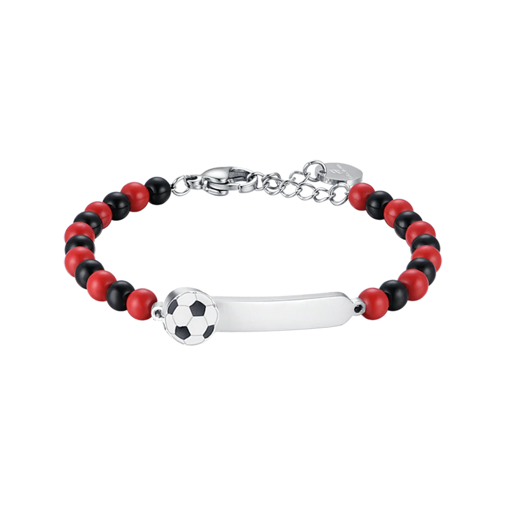 BRACCIALE BAMBINO IN ACCIAIO CON PIETRE ROSSE E NERE