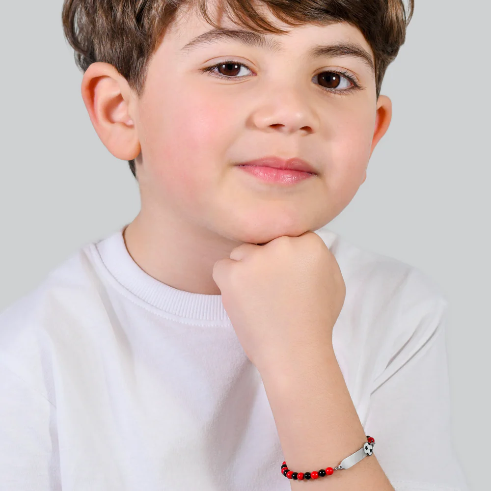 BRACCIALE BAMBINO IN ACCIAIO CON PIETRE ROSSE E NERE - Image 3