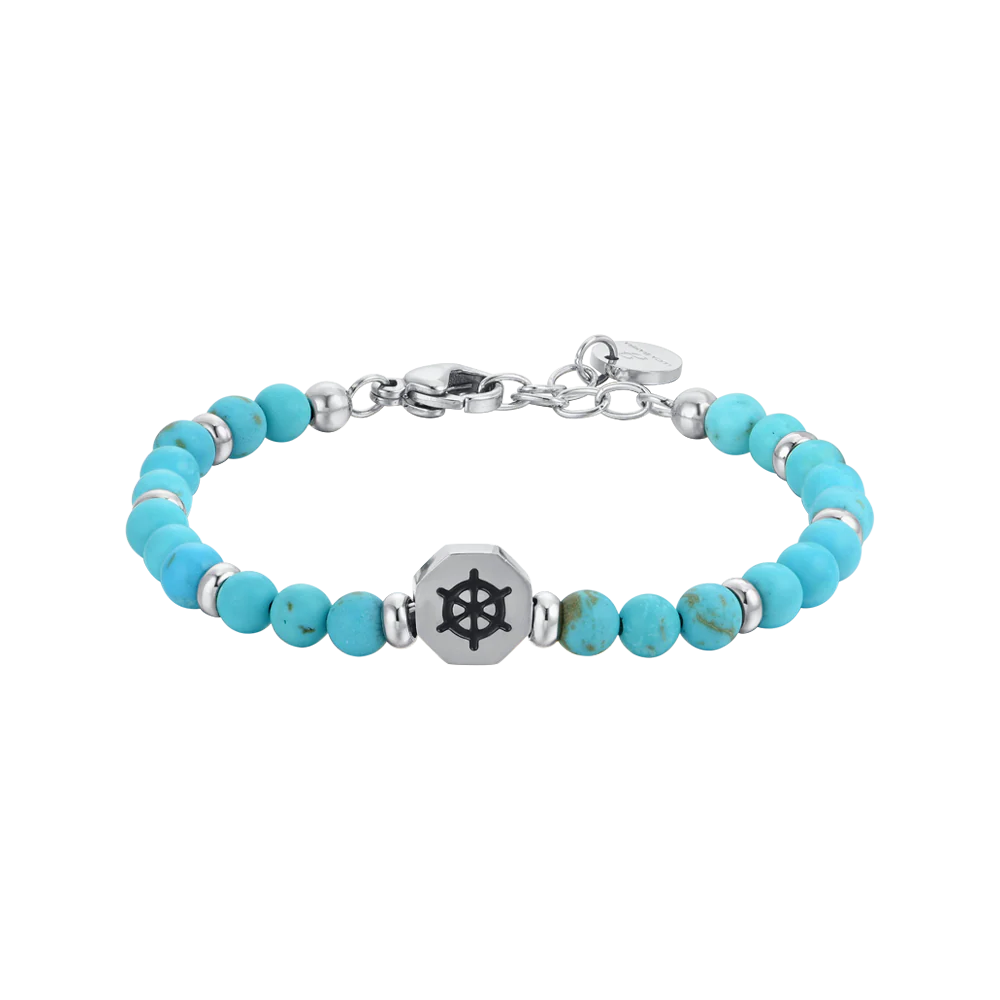 BRACCIALE BAMBINO IN ACCIAIO TIMONE CON PIETRE TURCHESI