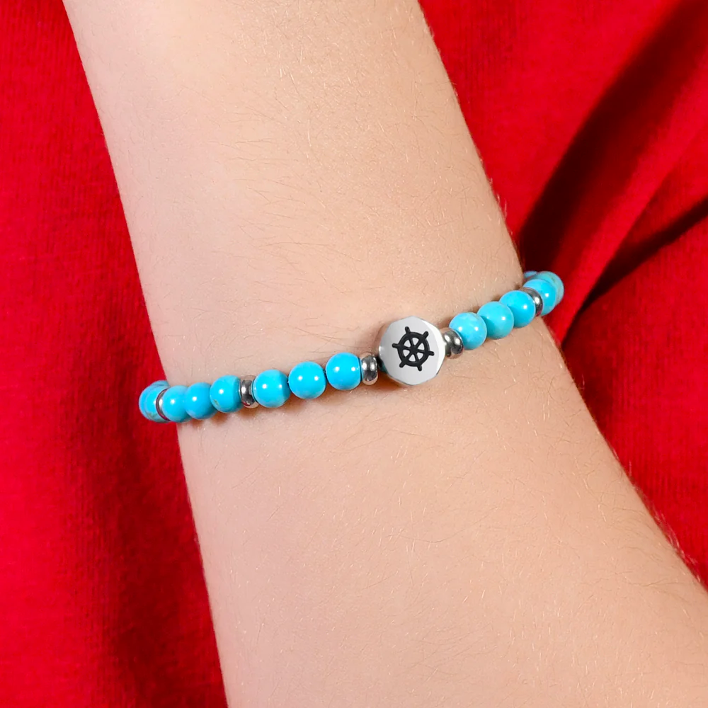 BRACCIALE BAMBINO IN ACCIAIO TIMONE CON PIETRE TURCHESI - Image 2