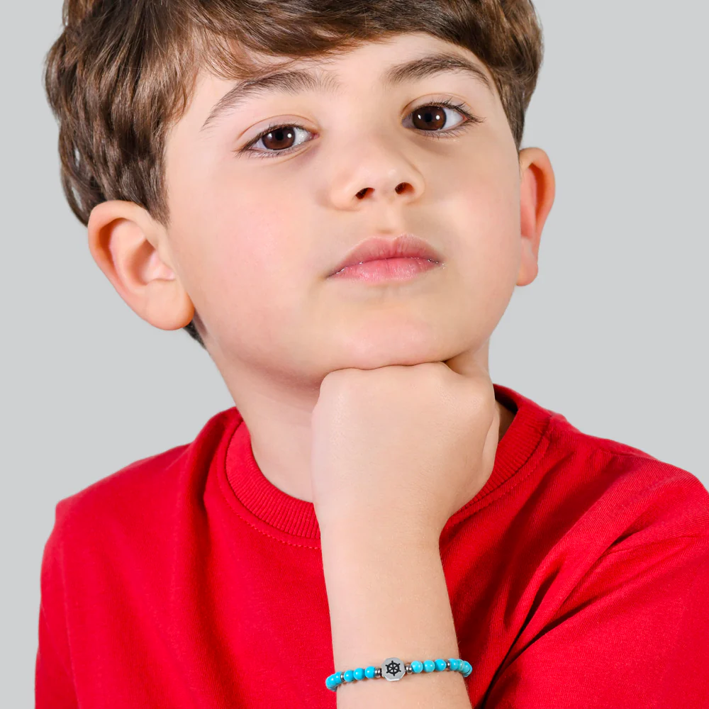 BRACCIALE BAMBINO IN ACCIAIO TIMONE CON PIETRE TURCHESI - Image 3