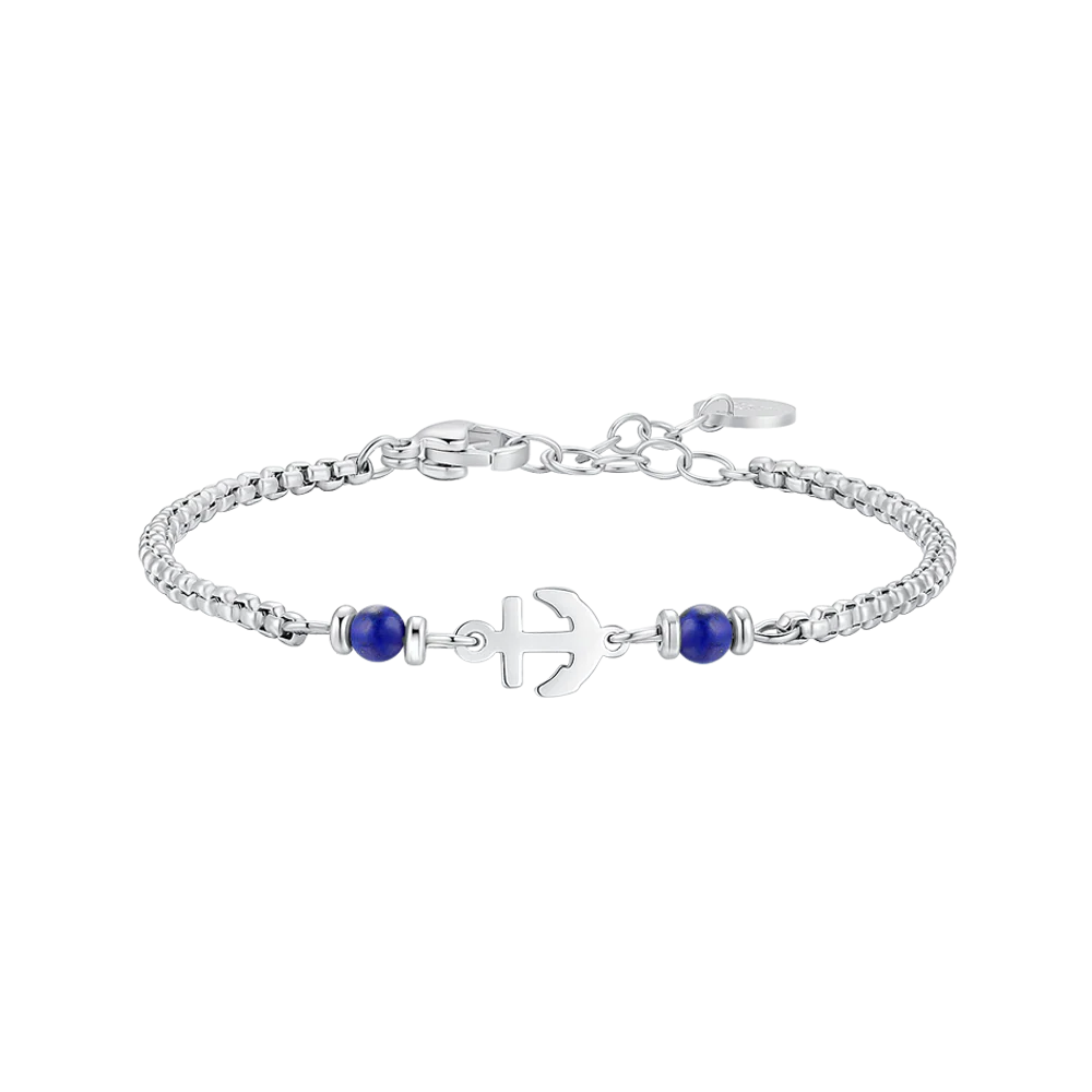 BRACCIALE BAMBINO IN ACCIAO CON ANCORA E PIETRE BLU LAPIS
