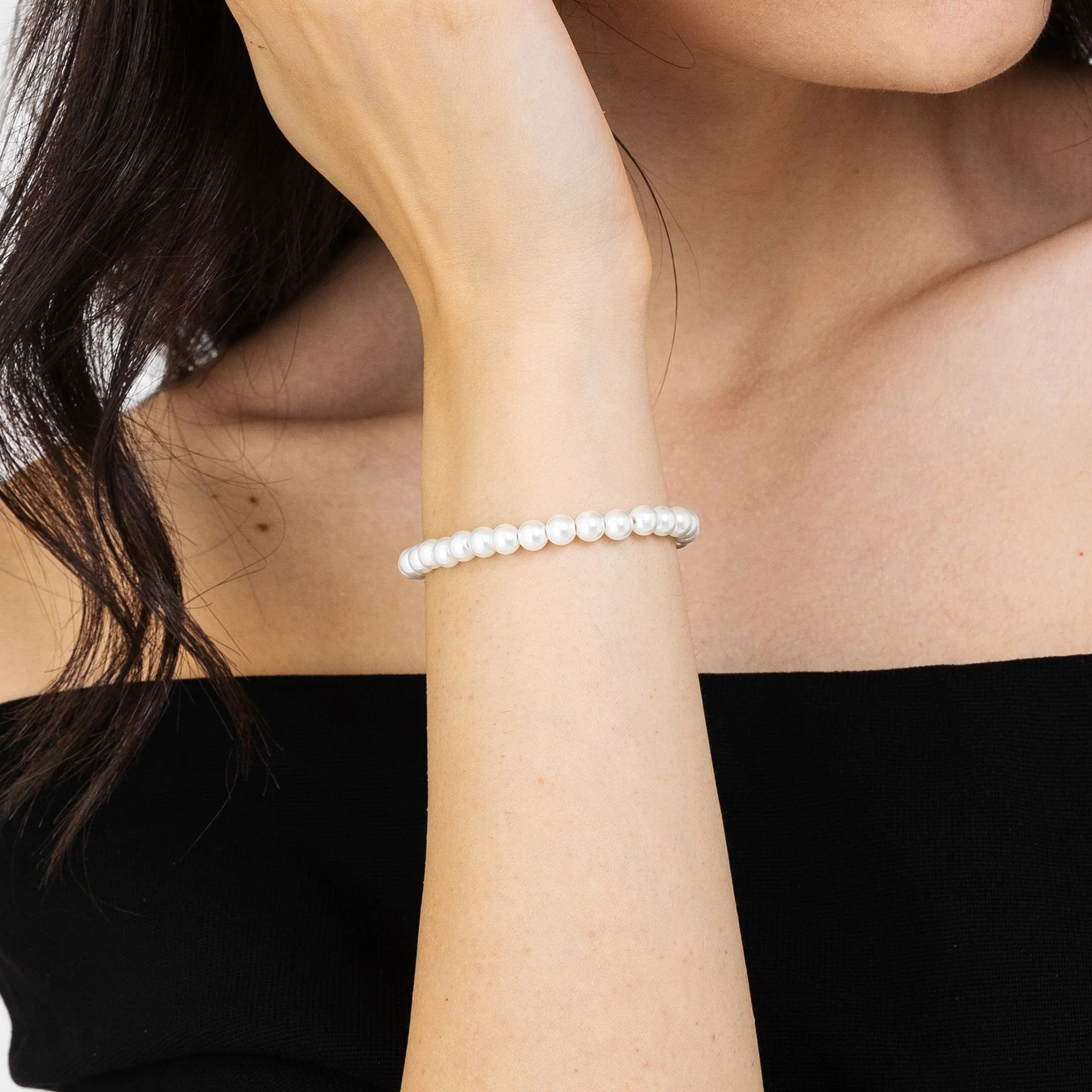 BRACCIALE DI PERLE SINTETICHE BIANCHE DONNA - Image 2