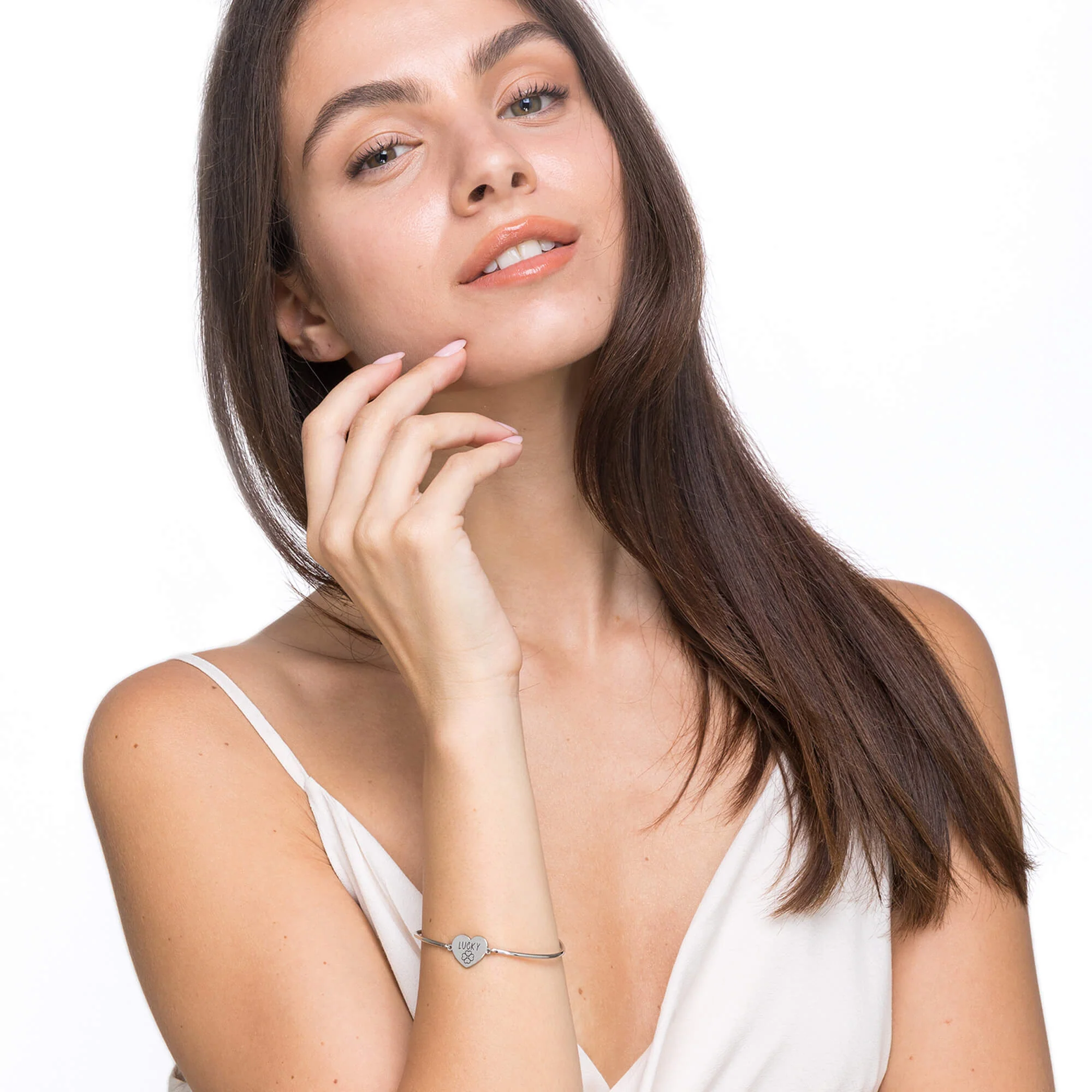 BRACCIALE DONNA IN ACCIAIO CON SCRITTA LUCKY - Image 2
