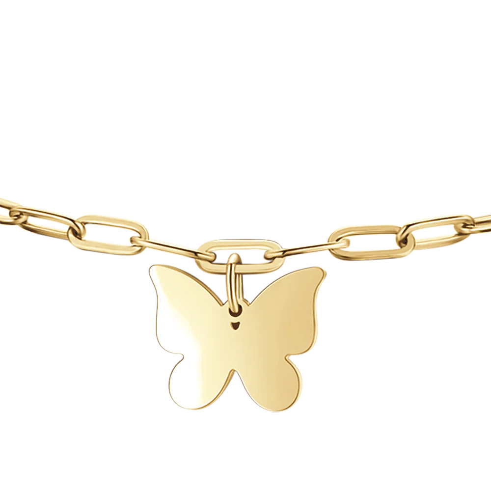 BRACCIALE DONNA IN ACCIAIO DORATO CON CUORE, FARFALLA E QUADRIFOGLIO - Image 4