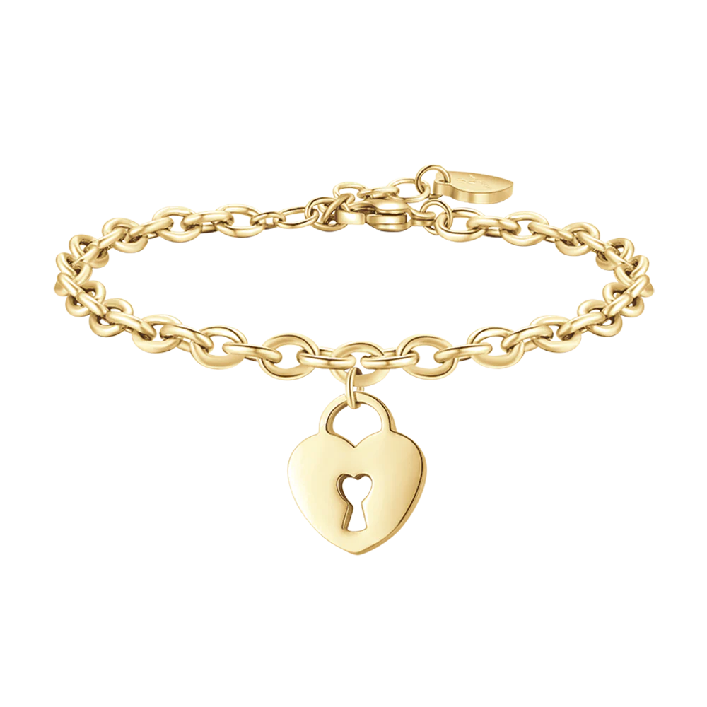 BRACCIALE DONNA IN ACCIAIO DORATO CON CUORE LUCCHETTO