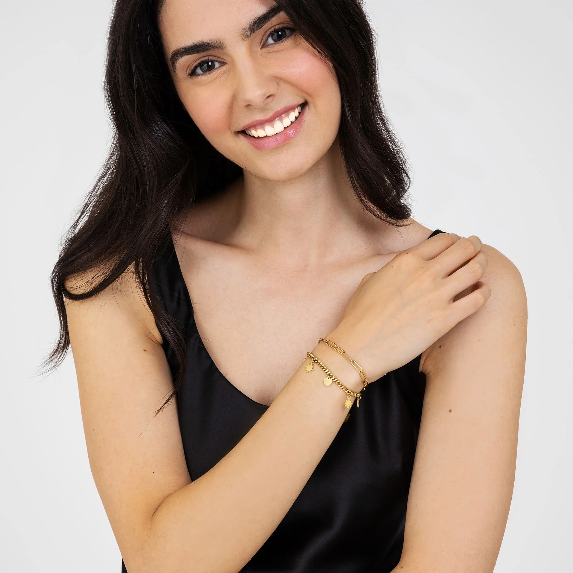 BRACCIALE DONNA IN ACCIAIO DORATO CON CUORI E STELLE - Image 3