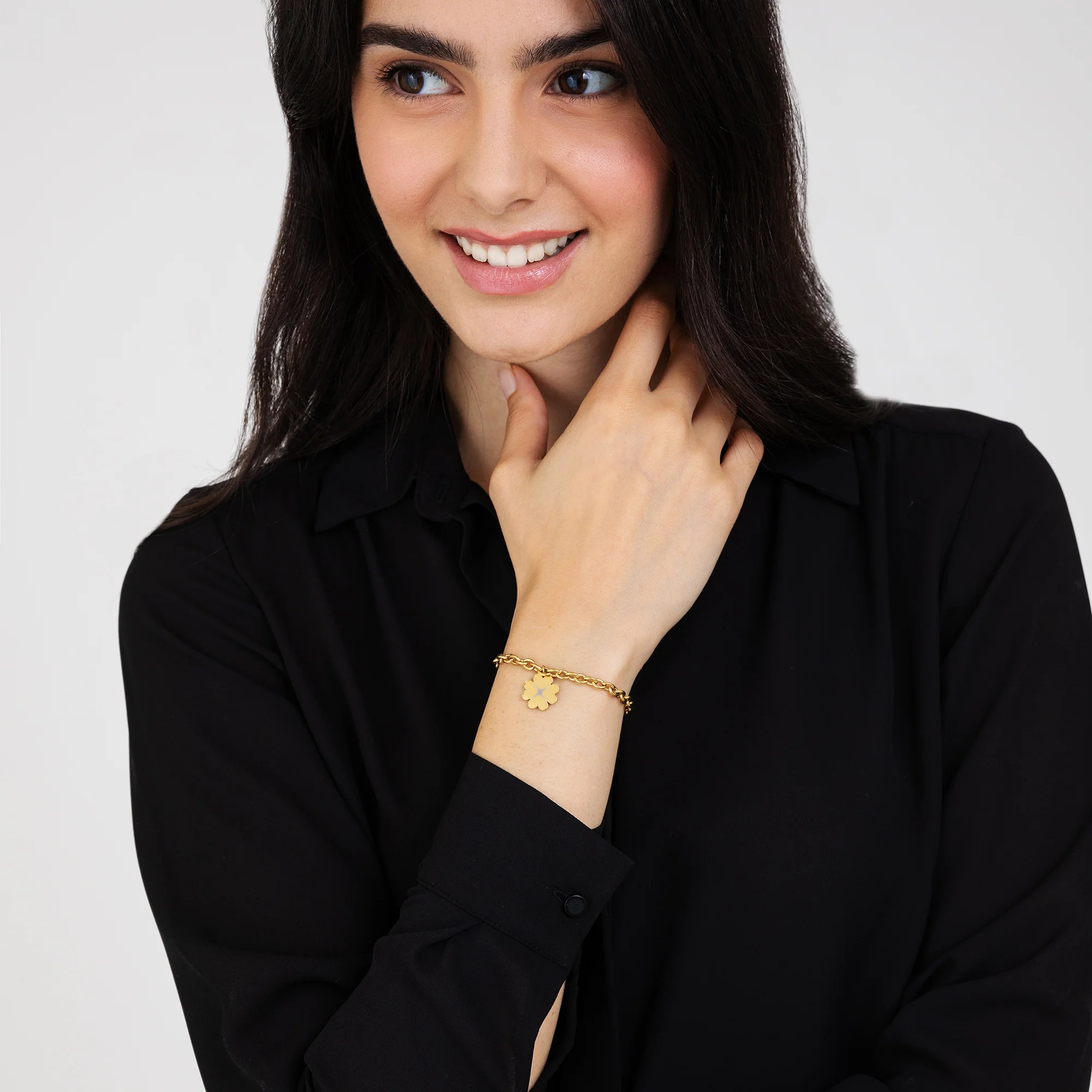 BRACCIALE DONNA IN ACCIAIO DORATO CON QUADRIFOGLIO - Image 3
