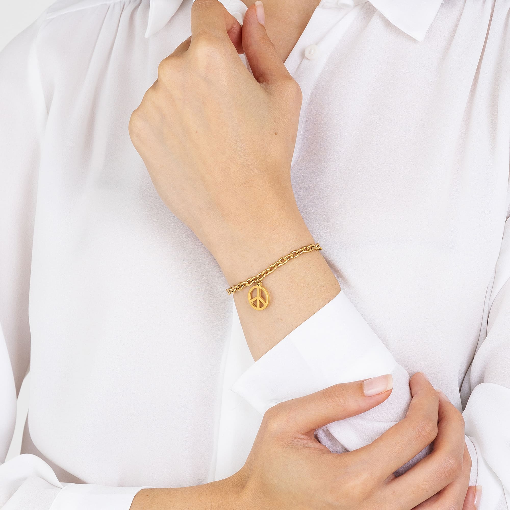 BRACCIALE DONNA IN ACCIAIO DORATO CON SIMBOLO PACE - Image 2