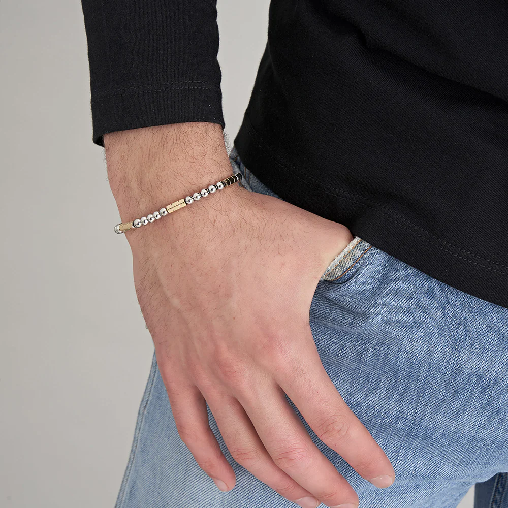 BRACCIALE UOMO IN ACCIAIO CON PIETRE ACCIAIO ED ELEMENTI IN ACCIAIO - Image 3