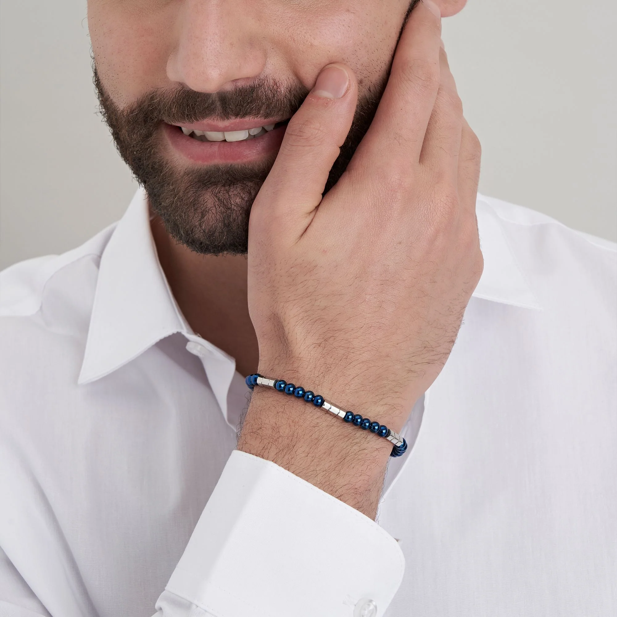 BRACCIALE UOMO IN ACCIAIO CON PIETRE BLU ED ELEMENTI IN ACCIAIO - Image 3