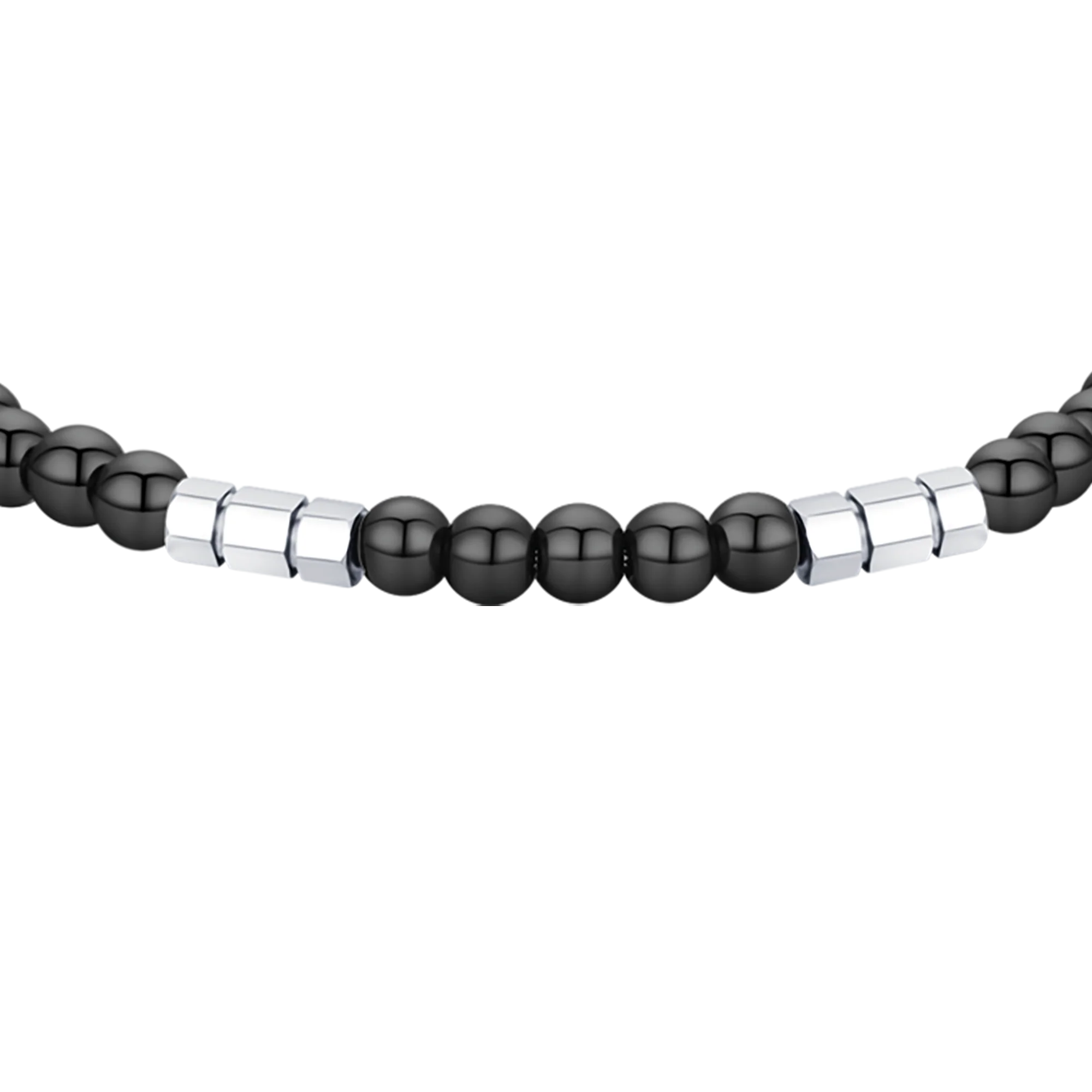 BRACCIALE UOMO IN ACCIAIO CON PIETRE NERE ED ELEMENTI IN ACCIAIO - Image 4
