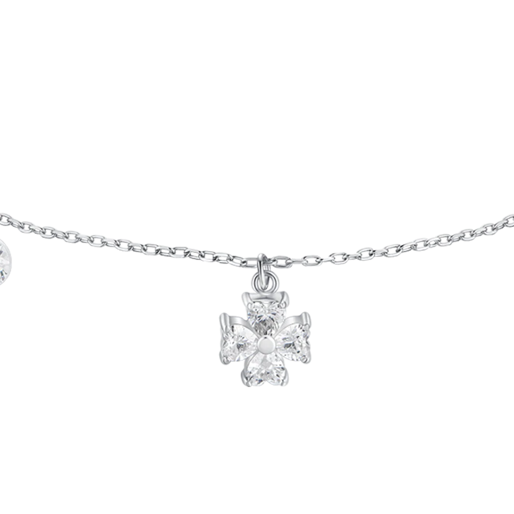 BRACCIALE DONNA CON PENDENTE QUADRIFOGLIO CON PETALI ZIRCONE BIANCO - Image 4