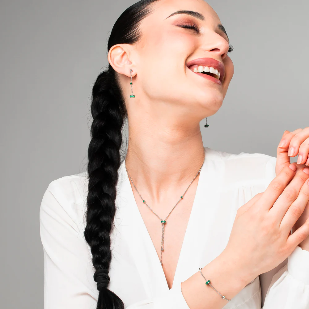 BRACCIALE DONNA IN ACCIAIO, BUSSOLOTTO ED ELEMENTI CON ZIRCONI VERDI - Image 4