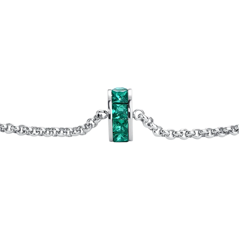 BRACCIALE DONNA IN ACCIAIO, BUSSOLOTTO ED ELEMENTI CON ZIRCONI VERDI - Image 5
