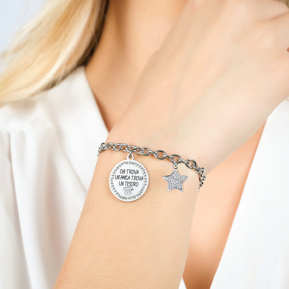 BRACCIALE DONNA IN ACCIAIO CHI TROVA UN'AMICA TROVA UN TESORO - Image 2