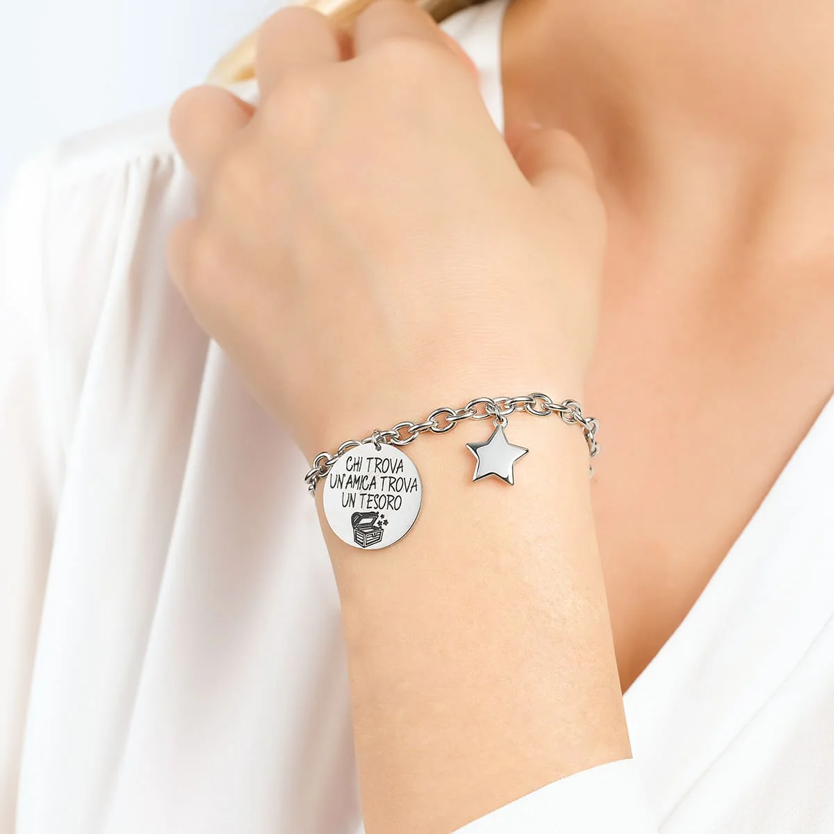 BRACCIALE DONNA IN ACCIAIO CHI TROVA UN'AMICA TROVA UN TESORO - Image 2