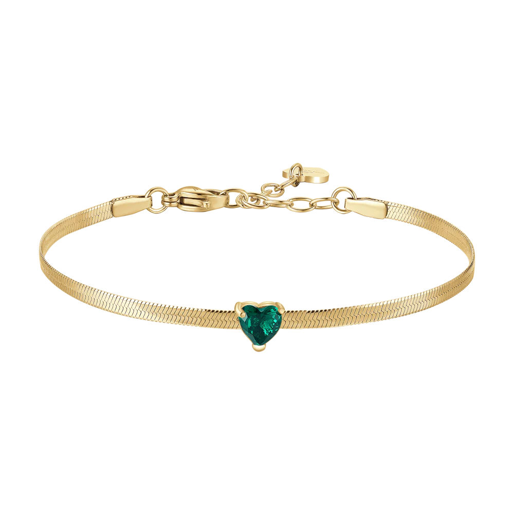 BRACCIALE DONNA IN ACCIAIO COLORE ORO CON ZIRCONE VERDE