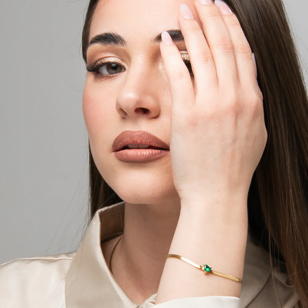 BRACCIALE DONNA IN ACCIAIO COLORE ORO CON ZIRCONE VERDE - Image 3