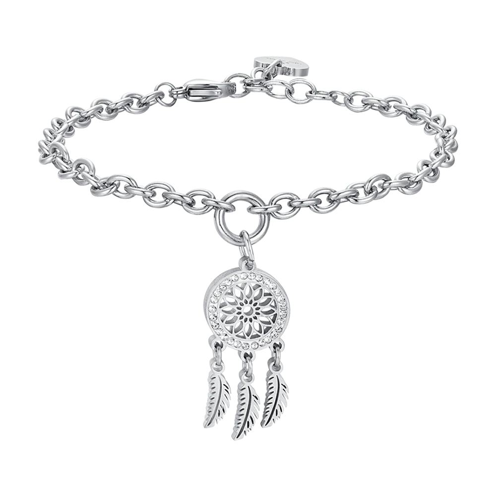 BRACCIALE DONNA IN ACCIAIO CON ACCHIAPPASOGNI CON CRISTALLI BIANCHI