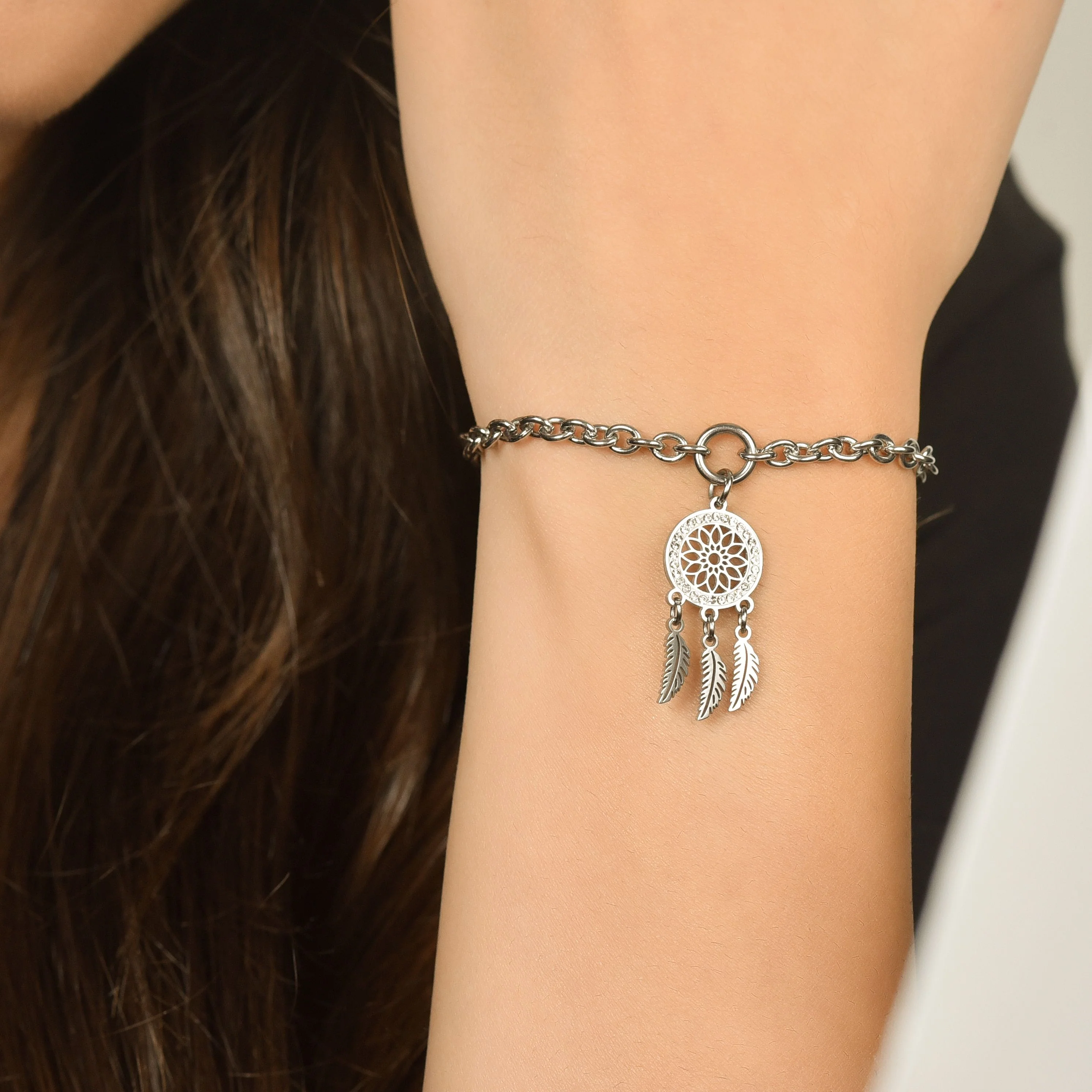 BRACCIALE DONNA IN ACCIAIO CON ACCHIAPPASOGNI CON CRISTALLI BIANCHI - Image 2